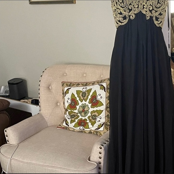 La Femme Black Chiffon Dress Good Beads - Picture 3 of 6